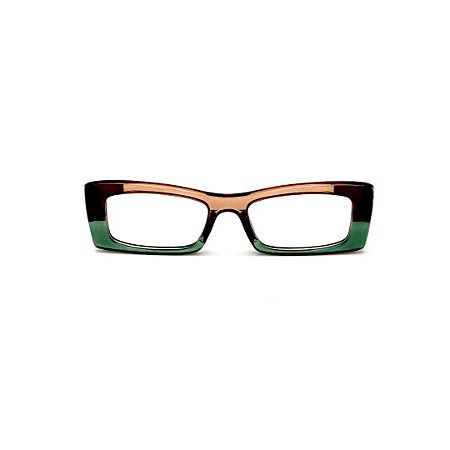 Armação para óculos de Grau Gustavo Eyewear G35 17. Cor: Verde, âmbar e marrom. Haste marrom.
