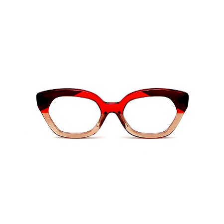 Armação para óculos de Grau Gustavo Eyewear G70 12. Cor: Vermelho, marrom e âmbar translúcido. Haste vermelha.