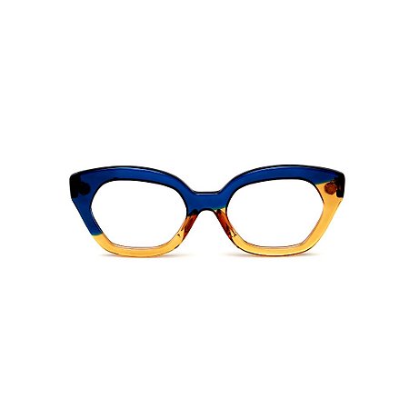 Armação para óculos de Grau Gustavo Eyewear G70 13. Cor: Azul e caramelo translúcido. Haste azul.