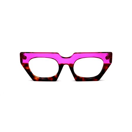 Armação para óculos de Grau Gustavo Eyewear G137 3. Cor: Violeta translúcido e animal pront. Haste violeta.