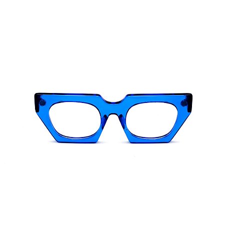 Armação para óculos de Grau Gustavo Eyewear G137 8. Cor: Azul translúcido. Haste preta.