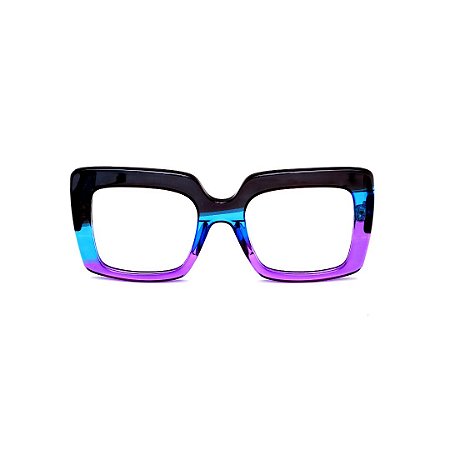 Armação para óculos de Grau Gustavo Eyewear G59 1. Cor: Preto, azul e violeta translúcido. Haste animal print.