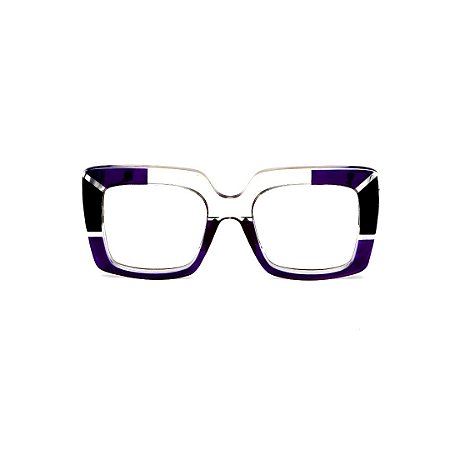 Armação para óculos de Grau Gustavo Eyewear G59 2. Cor: Violeta, preto e cristal translúcido. Haste preta.