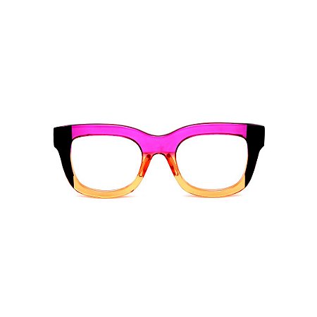 Armação para óculos de Grau Gustavo Eyewear G57 4. Cor: Vileta, preto e laranja translúcido. Haste violeta.
