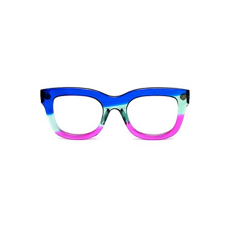 Armação para óculos de Grau Gustavo Eyewear G57 5. Cor: Azul, acqua e violeta translúcido. Haste azul.