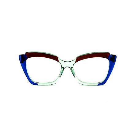 Armação para óculos de Grau Gustavo Eyewear G111 2. Cor: Acqua, marrom e azul translúcido. Haste azul.