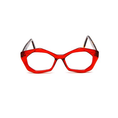 Armação para óculos de Grau Gustavo Eyewear G53 10. Cor: Vermelho translúcido. Haste animal print.