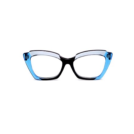 Armação para óculos de Grau Gustavo Eyewear G111 6. Cor: Azul, preto e acqua translúcido. Haste azul.