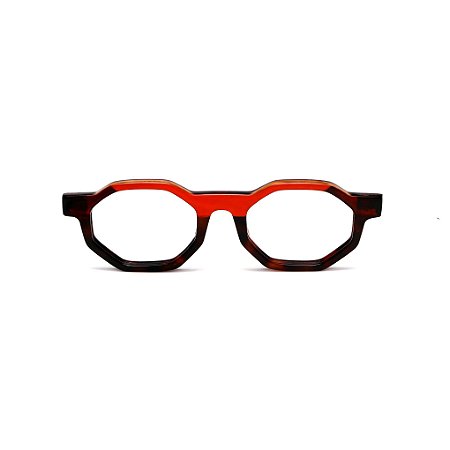 Armação para óculos de Grau Gustavo Eyewear G136 6. Cor: Animal print, vermelho e marrom. Haste marrom.