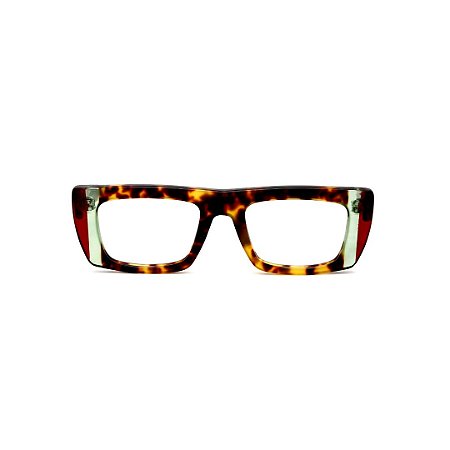 Armação para óculos de Grau Gustavo Eyewear G80 8. Cor: Animal print com listras vermelho e acqua translúcido. Haste animal print.
