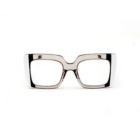 Armação para óculos de Grau Gustavo Eyewear G59 10. Cor: Fumê com listras preta e branca. Haste preta.
