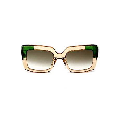 Óculos de Sol Gustavo Eyewear G59 11. Cor: Âmbar e verde translúcido. Haste preta. Lentes marrom.