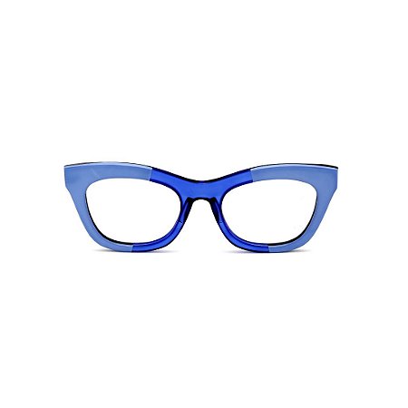 Armação para óculos de Grau Gustavo Eyewear G69 20. Cor: Azul translúcido e azul opaco. Haste preta.