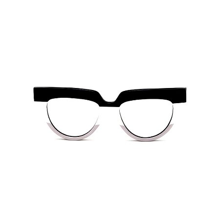 Armação para óculos de Grau Gustavo Eyewear G40 2. Cor: Preto, branco e cinza opaco. Haste preta.