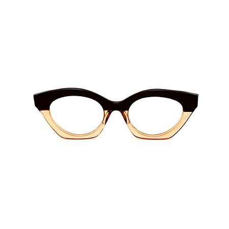 Armação para óculos de Grau Gustavo Eyewear G71 31. Cor: Marrom opaco e âmbar translúcido. Haste animal print.