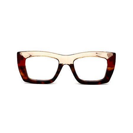 Armação para óculos de Grau Gustavo Eyewear G79 2. Cor: Animal print, âmbar e vermelho translúcido. Haste vermelha.