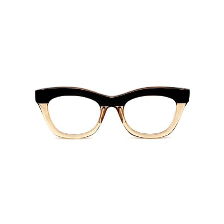 Armação para óculos de Grau Gustavo Eyewear G69 24. Cor: Preto e âmbar. Haste preta.