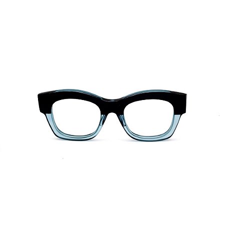 Armação para óculos de Grau Gustavo Eyewear G58 13. Cor: Preto e acqua translúcido. Haste preta.