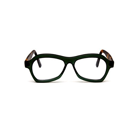Armação para óculos de Grau Gustavo Eyewear G105 2. Cor: Verde fosco. Haste animal print. Unisex.