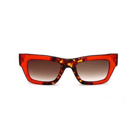 Óculos de Sol Gustavo Eyewear G64 3. Cor: Animal print e vermelho translúcido. Haste vermelha. Lentes marrom.