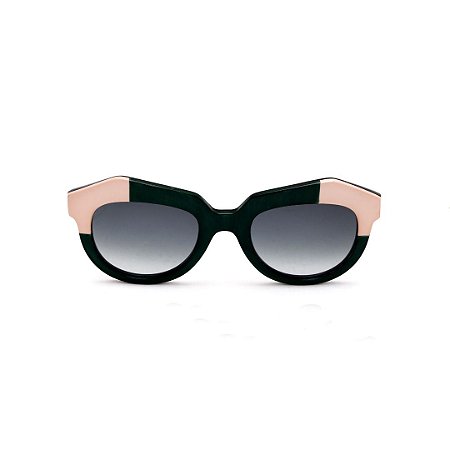 Óculos de Sol Gustavo Eyewear G12 8. Cor: Preto e nude. Haste preta. Lentes cinza.