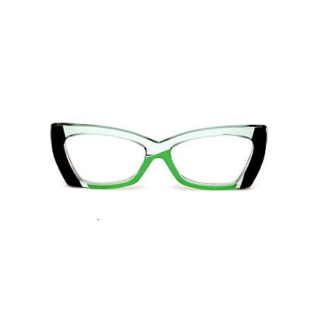 Armação para óculos de Grau Gustavo Eyewear G81 18. Cor: Preto, acqua translúcido e verde citrus. Haste animal print.