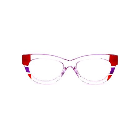 Armação para óculos de Grau Gustavo Eyewear G73 9. Cor: Cristal translúcido, vermelho e vinho citrus. Haste animal print.
