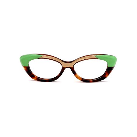 Armação para óculos de Grau Gustavo Eyewear G103 10. Cor: Animal print, âmbar translúcido e verde citrus. Haste preta.