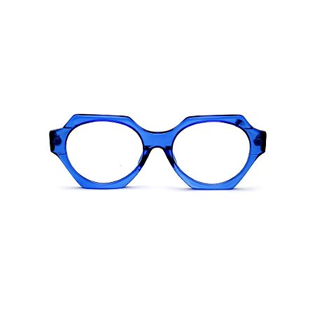 Armação para óculos de Grau Gustavo Eyewear G72 14. Cor: Azul translúcido. Haste preta.