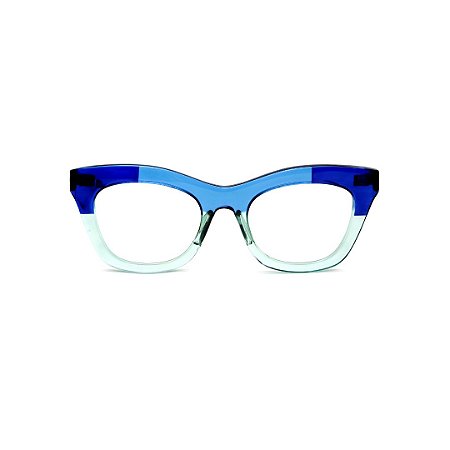 Armação para óculos de Grau Gustavo Eyewear G69 28. Cor: Acqua, azul carbono e azul translúcido. Haste azul.