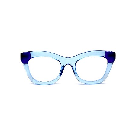 Armação para óculos de Grau Gustavo Eyewear G69 34. Cor: Acqua e azul translúcido. Haste violeta.