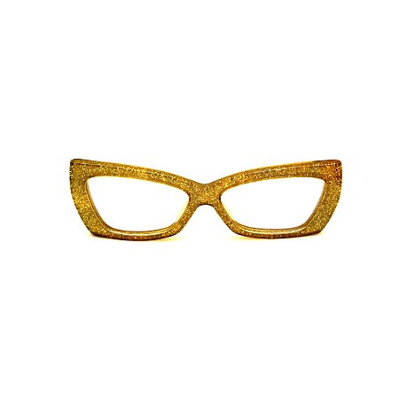 Armação para óculos de Grau Gustavo Eyewear G81 9. Cor: Amarelo com purpurina. Hastes amarelas.