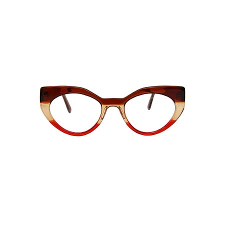 Armação para óculos de Grau Gustavo Eyewear G93 8. Cor: Marrom, âmbar e vermelho translúcidos. Haste marrom translúcido.