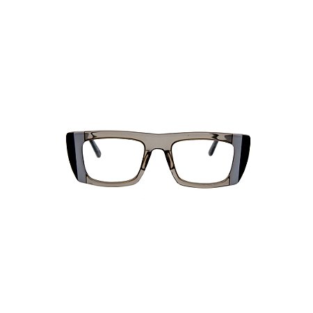 Armação para óculos de Grau Gustavo Eyewear G80 3. Cor: Fumê com listras cinza e preto. Haste preta.