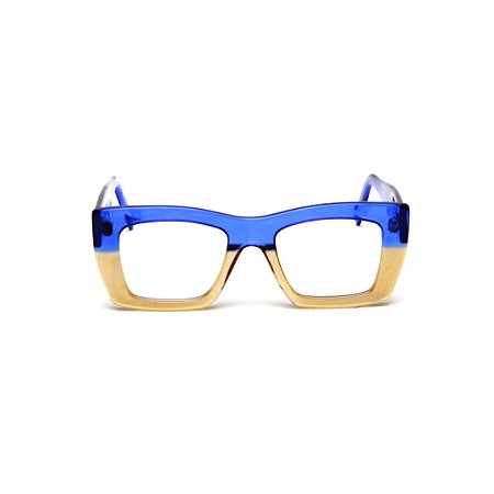 Armação para óculos de Grau Gustavo Eyewear G79 6. Cor: Azul e âmbar translúcido. Haste azul.