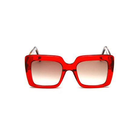 Óculos de sol Gustavo Eyewear G59 4. Cor: Vermelho translúcido. Haste animal print.