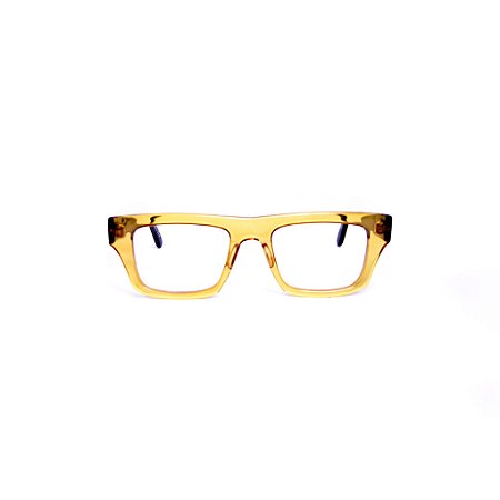 Armação para óculos de Grau Gustavo Eyewear G74 1. Cor: Âmbar. Haste preta.