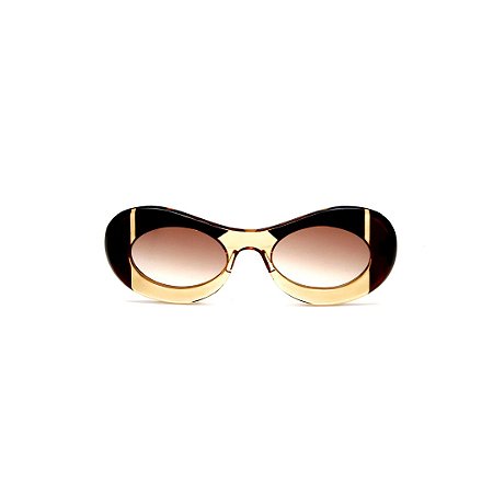 Óculos de sol Gustavo Eyewear G89 19. Cor: âmbar, preto e marrom. Haste marrom. Lentes marrom.