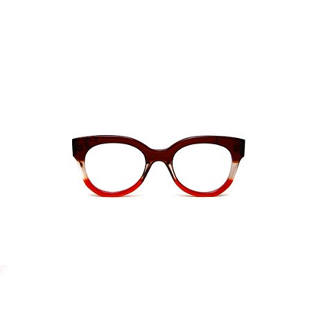 Armação para óculos de Grau Gustavo Eyewear G56 8. Cor: Marrom, fumê e vermelho translúcido. Haste marrom.