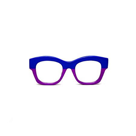 Armação para óculos de Grau Gustavo Eyewear G58 7. Cor: Azul e violeta opaco. Haste preta.