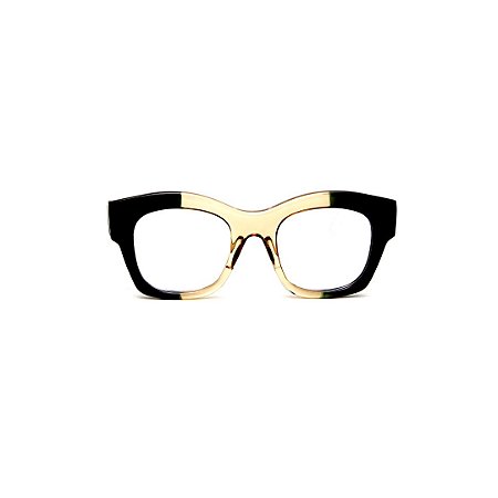 Armação para óculos de Grau Gustavo Eyewear G58 16. Cor: Preto e âmbar. Haste preta.