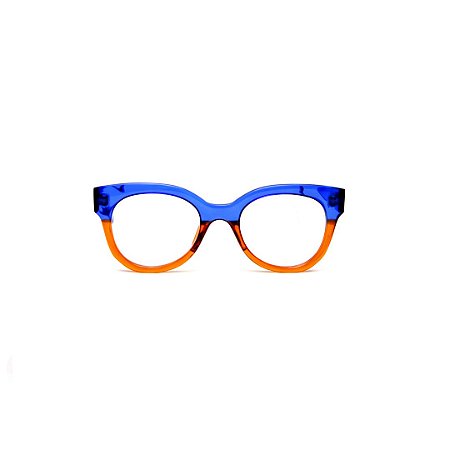 Armação para óculos de Grau Gustavo Eyewear G56 12. Cor: Azul e laranja translúcido. Haste azul.