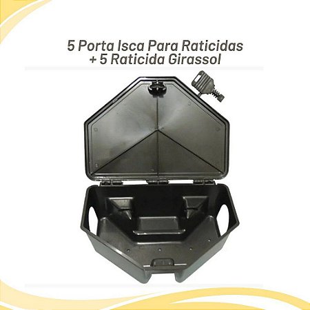 5 Porta Isca Para Raticidas + 5 Raticida Girassol