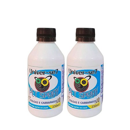 2 Univer-se7 Pet Spray 250mlMata Pulgas e Carrapatos 250ml Sem Borrifador