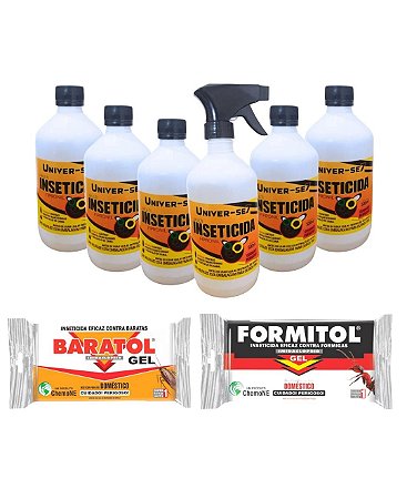 6 Univer-se7 Mult-Inseticida Mata Baratas Francesinhas + Gel Baratol 10g + Gel Formitol 10g com Borrifador