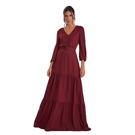 vestido liso manga longa