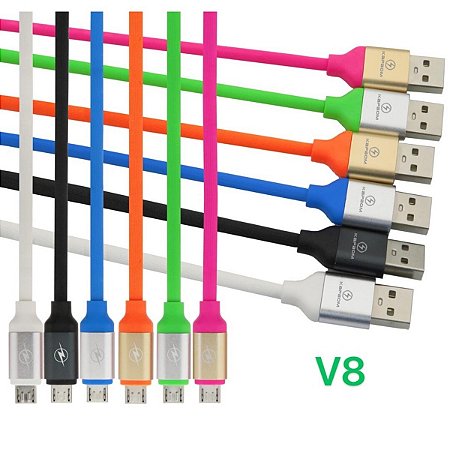 Cabo V8 Dados Silicone Colorido 1m