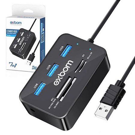 Hub USB 3.0 com Leitor de Cartão de Memória 7 em 1