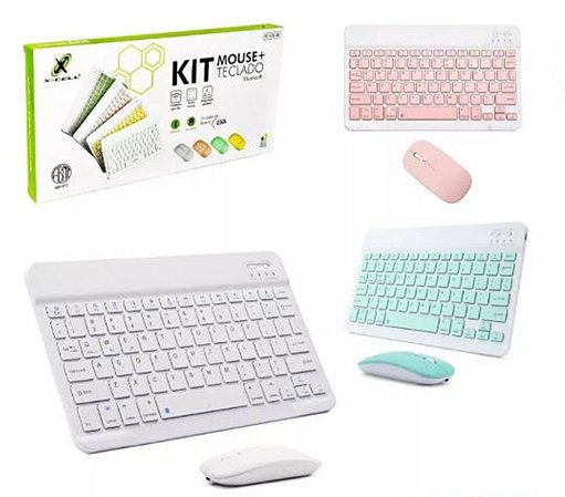Kit Mini Teclado Recarregável e Mouse à Pilha Bluetooth XC-CB-06