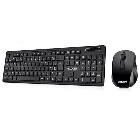 Teclado e Mouse Sem fio Kit Exbom ABNT2 BK-S1000F